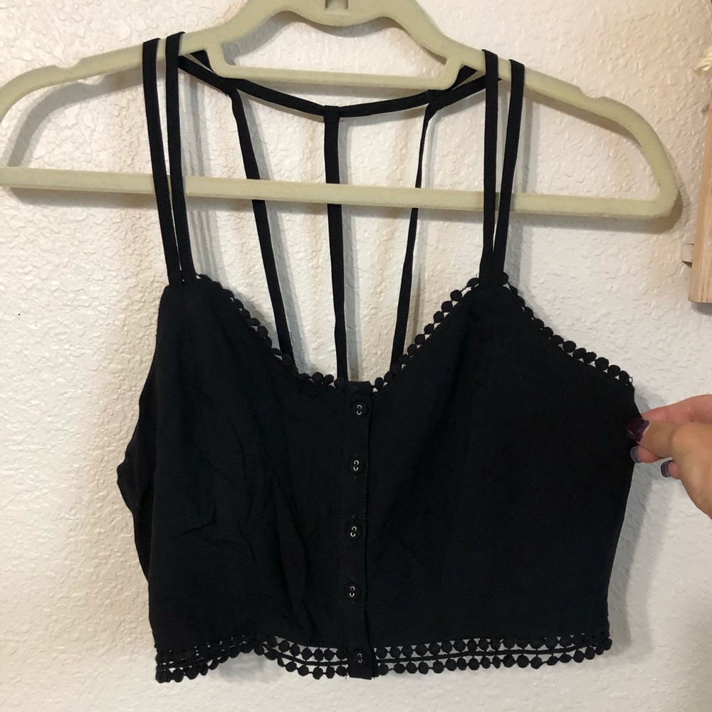 Black button-up crop top